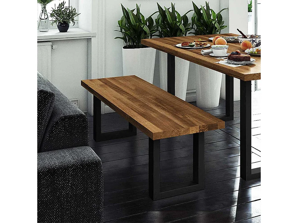 Esszimmerbank aus Wildeiche Massivholz Stahl