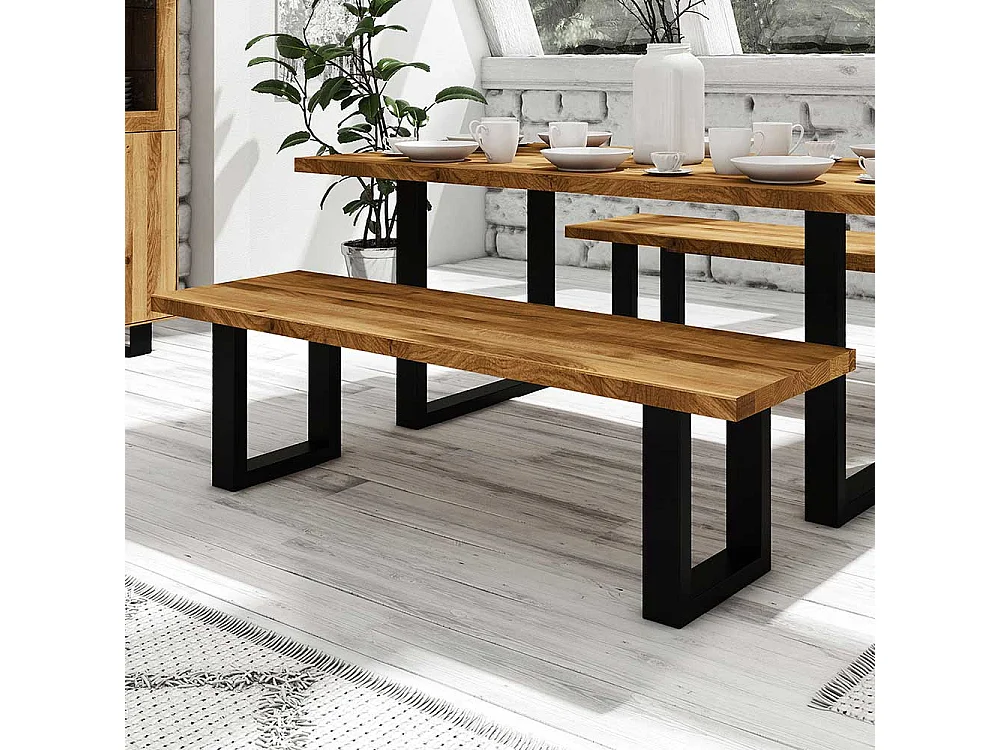 Esszimmerbank aus Wildeiche Massivholz Stahl