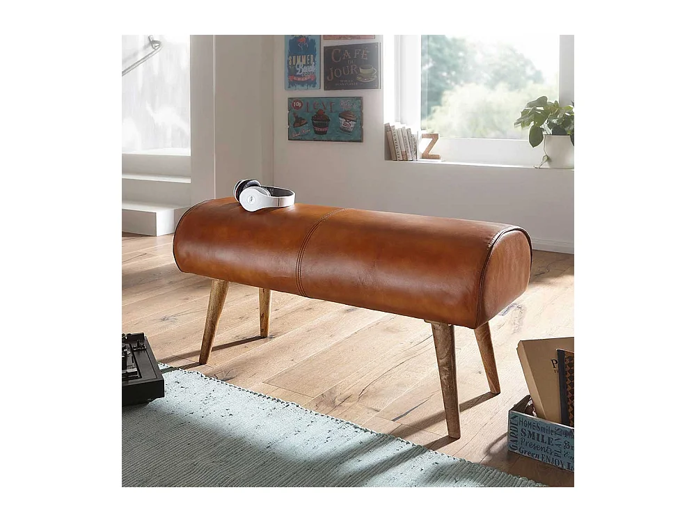 Echtleder Sitzbank in Cognac Braun rustikalen Landhaus Design