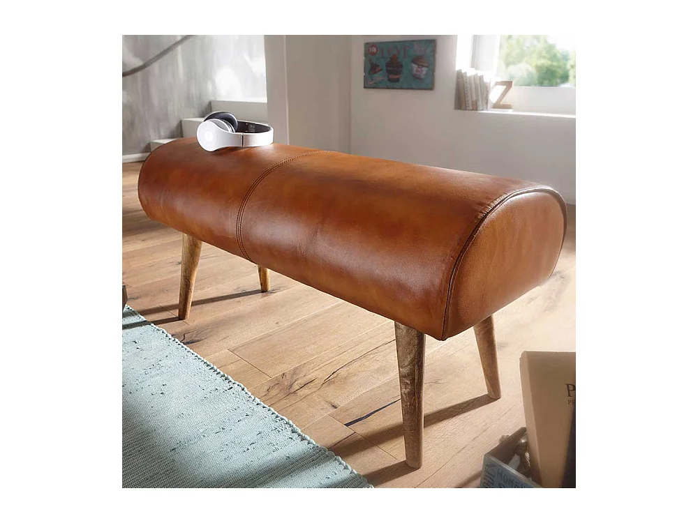 Echtleder Sitzbank in Cognac Braun rustikalen Landhaus Design