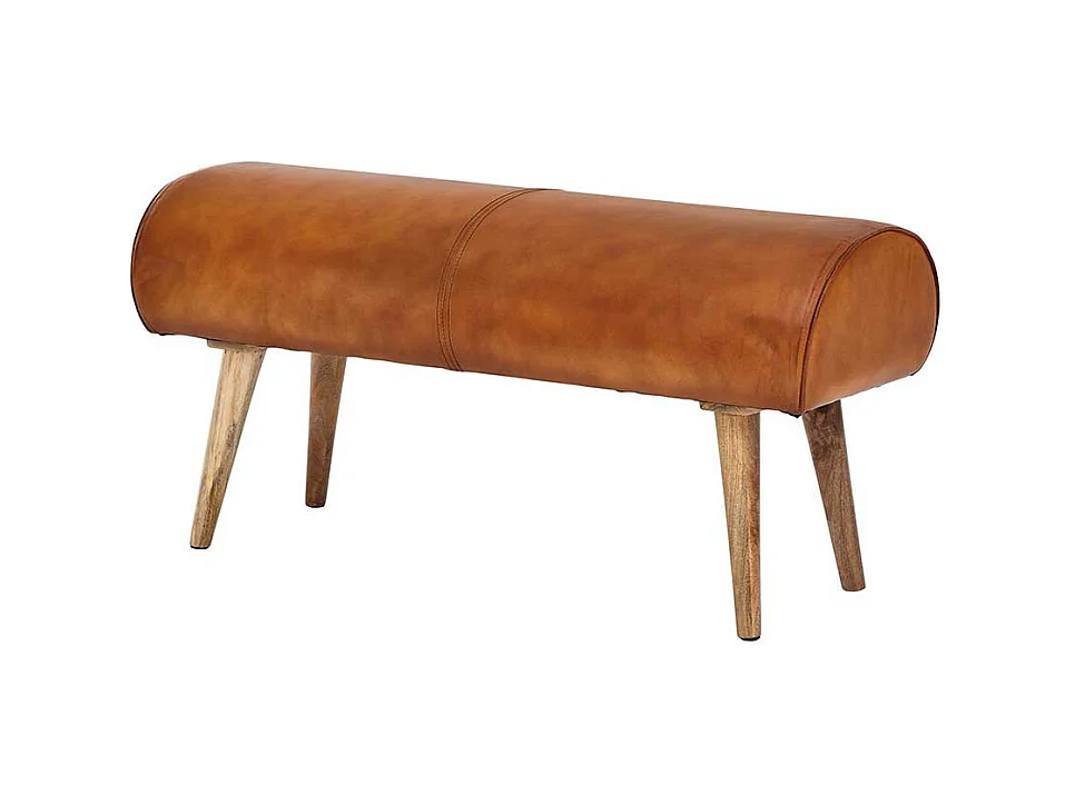Echtleder Sitzbank in Cognac Braun rustikalen Landhaus Design