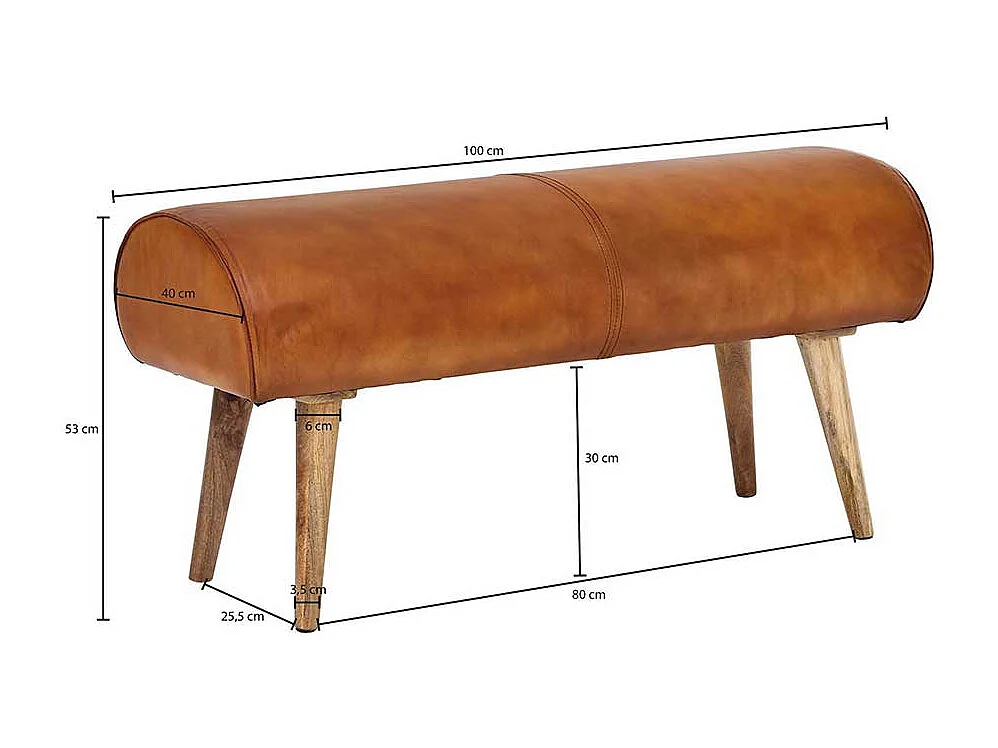 Echtleder Sitzbank in Cognac Braun rustikalen Landhaus Design