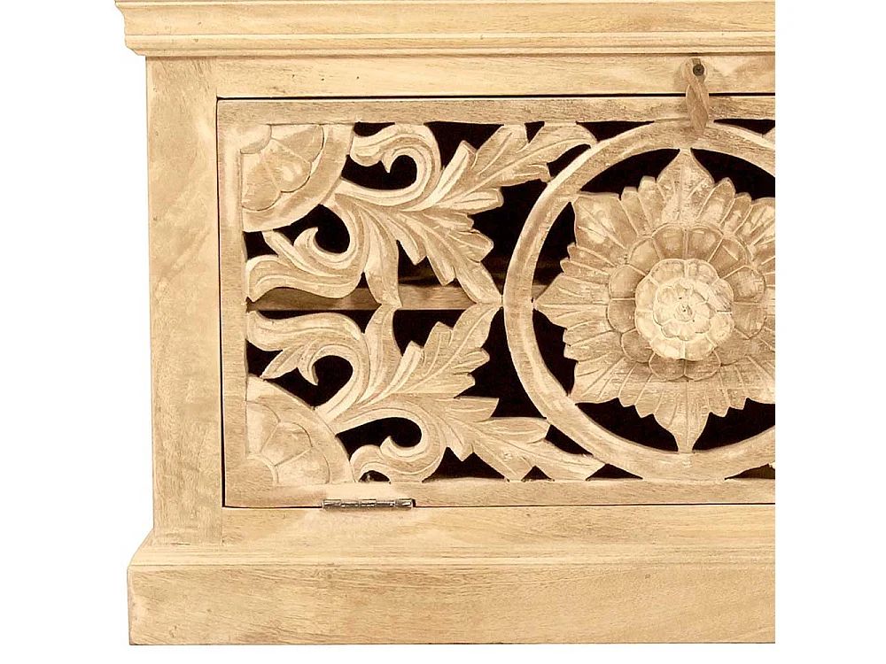 Garderobensitzbank in Sandfarben Mangobaum Massivholz