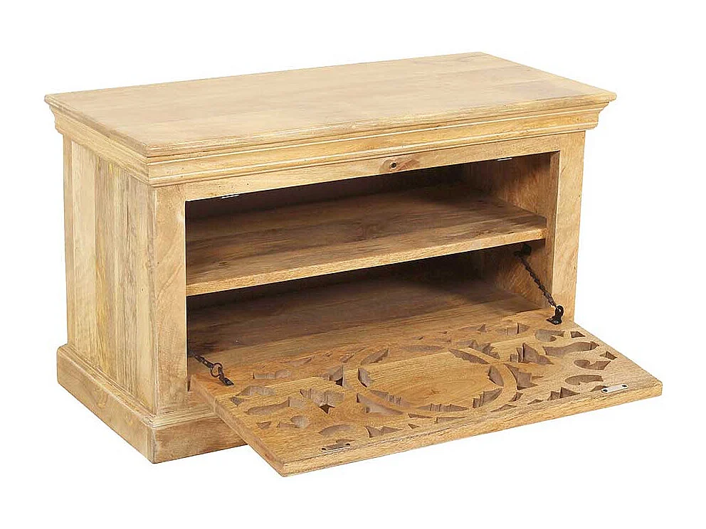 Garderobensitzbank in Sandfarben Mangobaum Massivholz