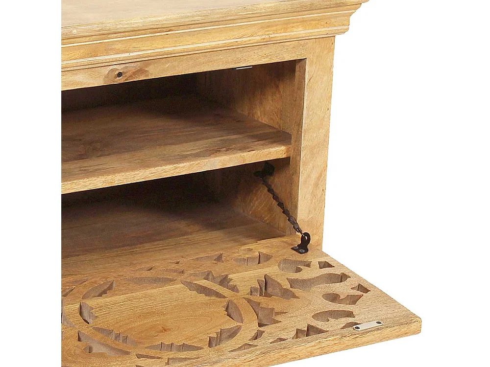 Garderobensitzbank in Sandfarben Mangobaum Massivholz