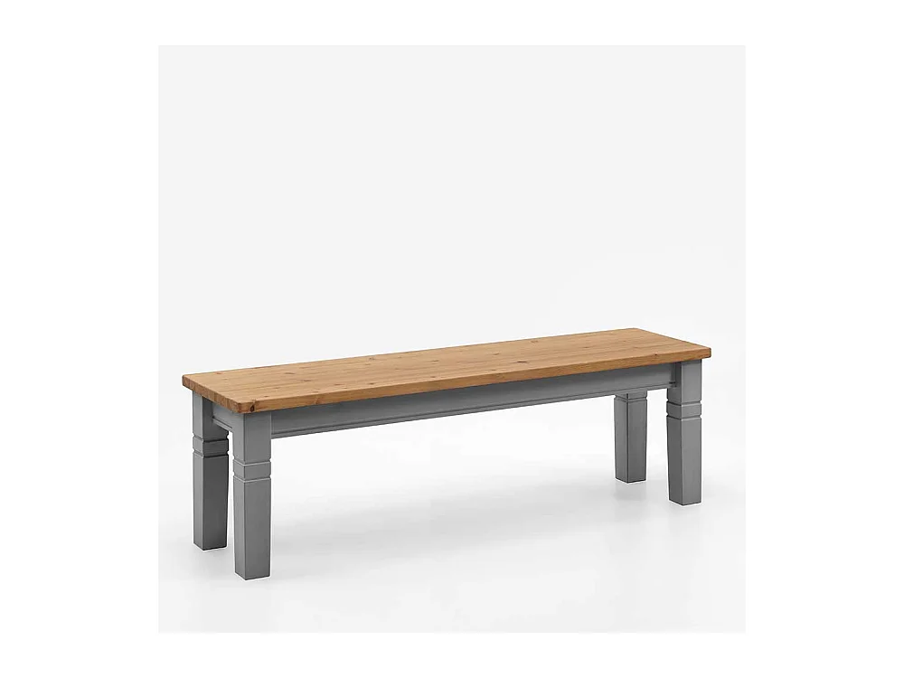 Massivholz Bank ohne Lehne in Grau und Kiefer Laugenfarben Landhausstil