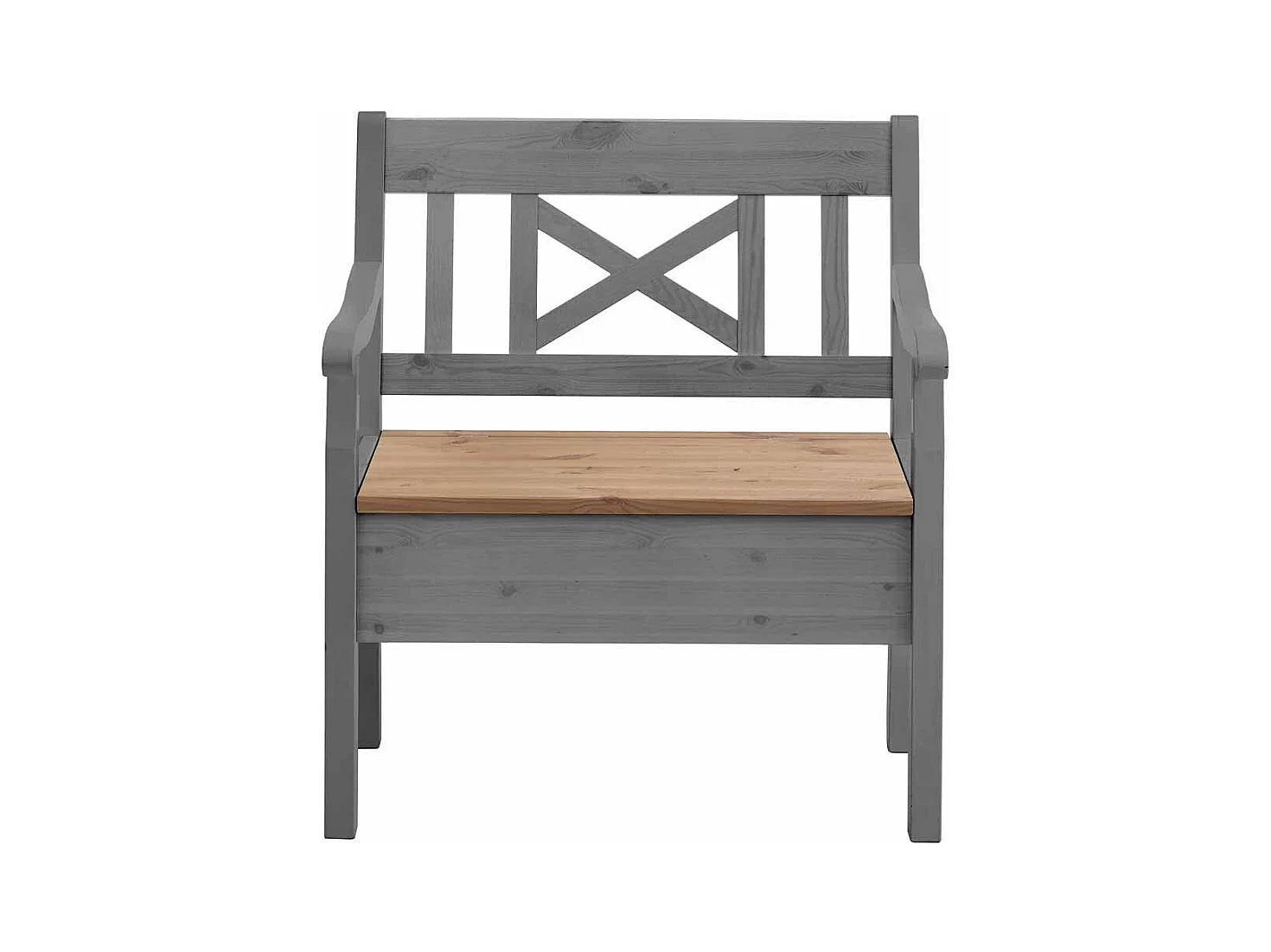 Holzbank in Grau Kiefer massiv Armlehnen