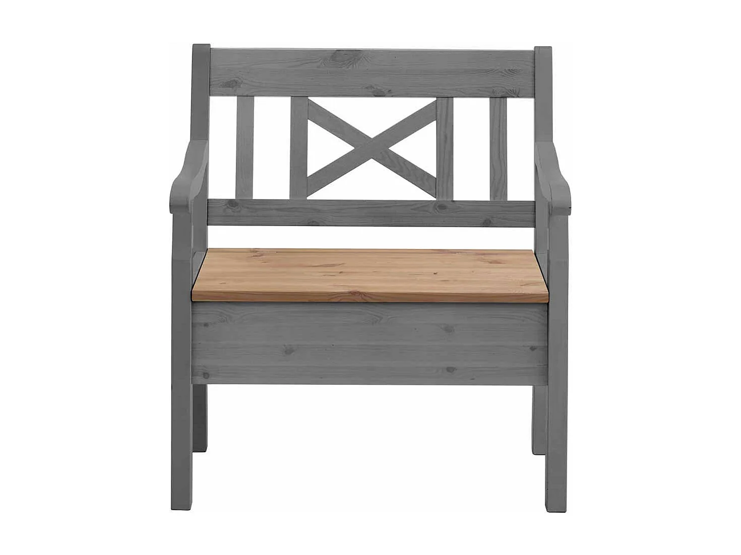 Holzbank in Grau Kiefer massiv Armlehnen