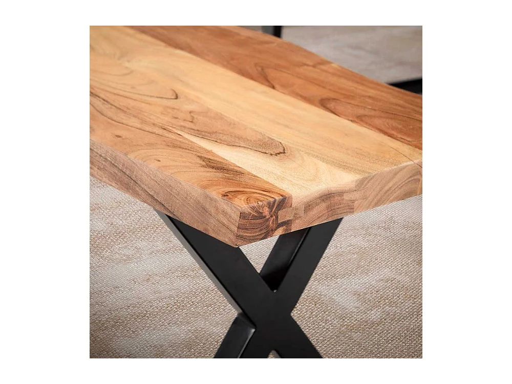 Holzbank Bank mit X Fußgestell aus Metall 46 cm Sitzhöhe