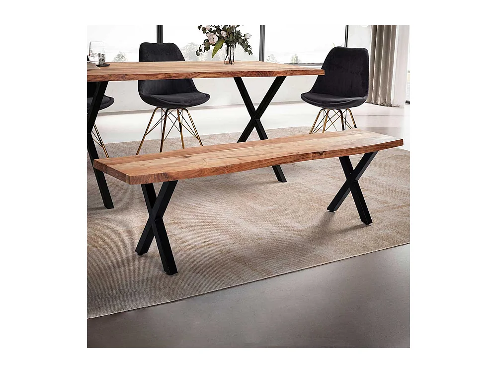 Holzbank Bank mit X Fußgestell aus Metall 46 cm Sitzhöhe