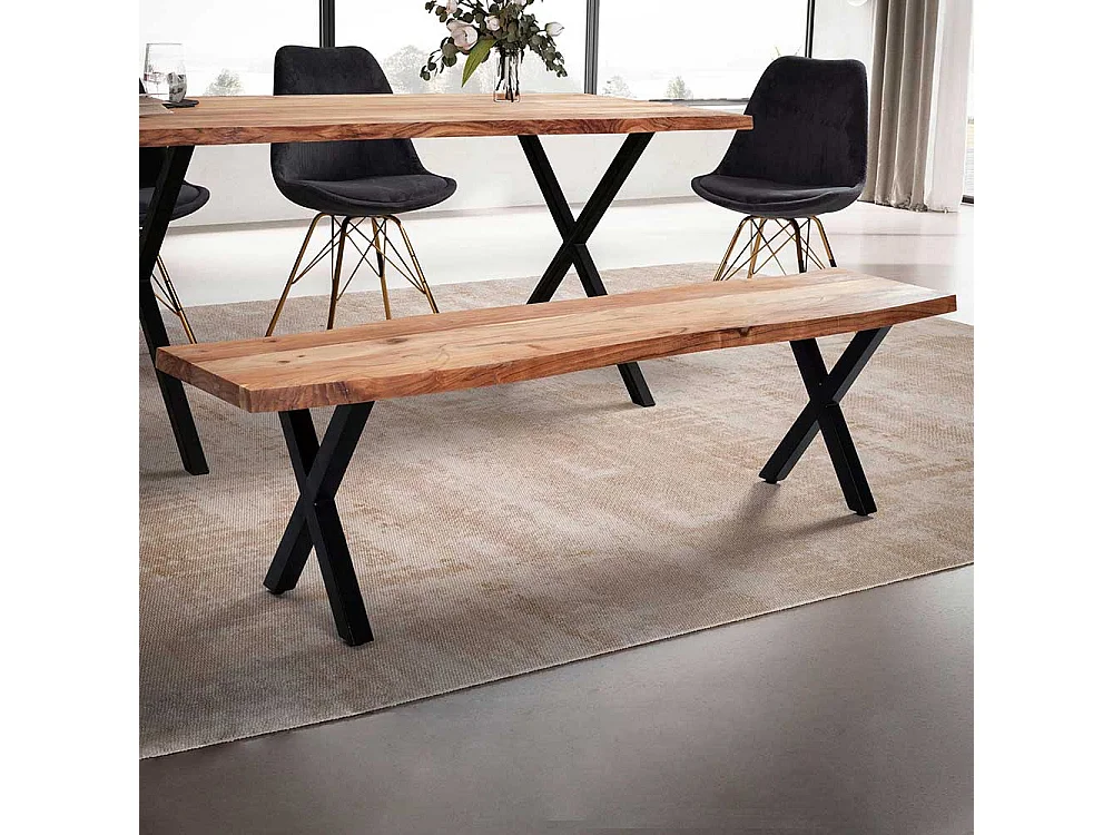 Holzbank Bank mit X Fußgestell aus Metall 46 cm Sitzhöhe