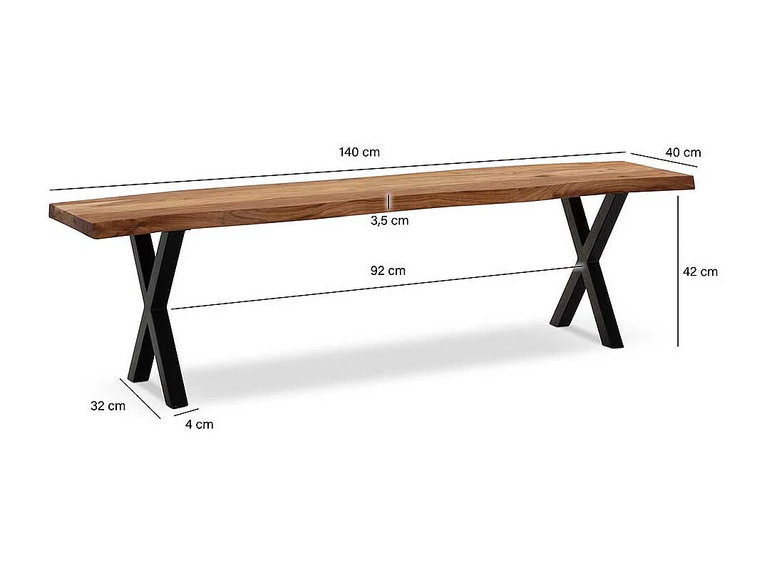 Holzbank Bank mit X Fußgestell aus Metall 46 cm Sitzhöhe