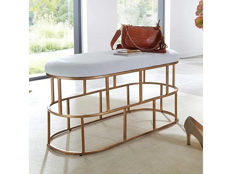 Polster Sitzbank in Weiß und Goldfarben Samt und Metall