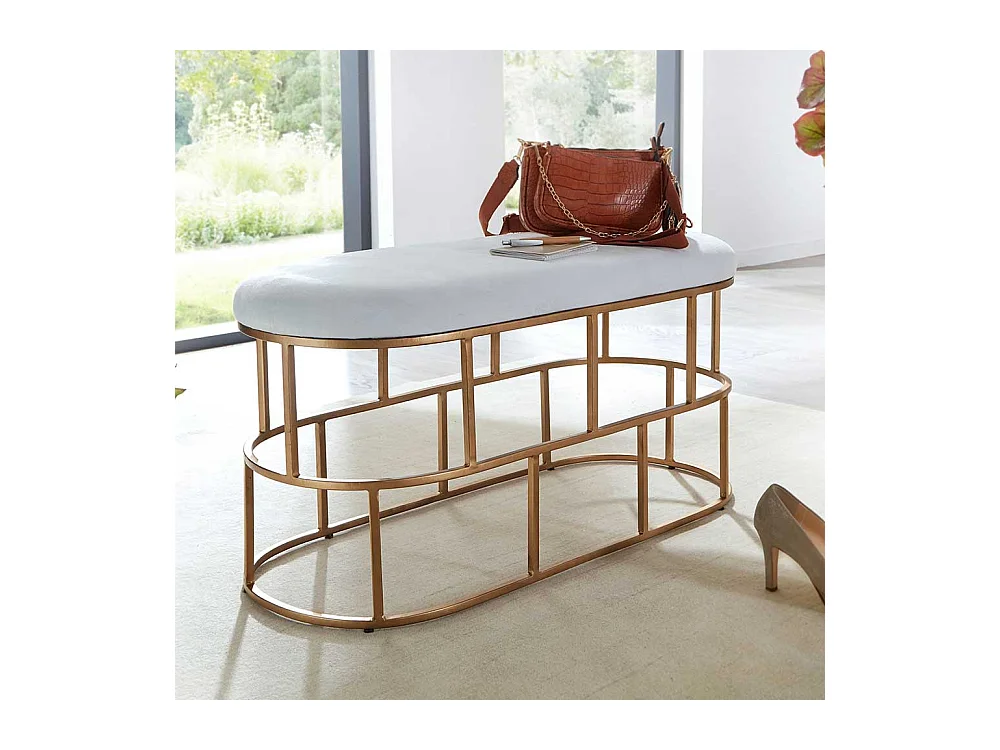 Polster Sitzbank in Weiß und Goldfarben Samt und Metall