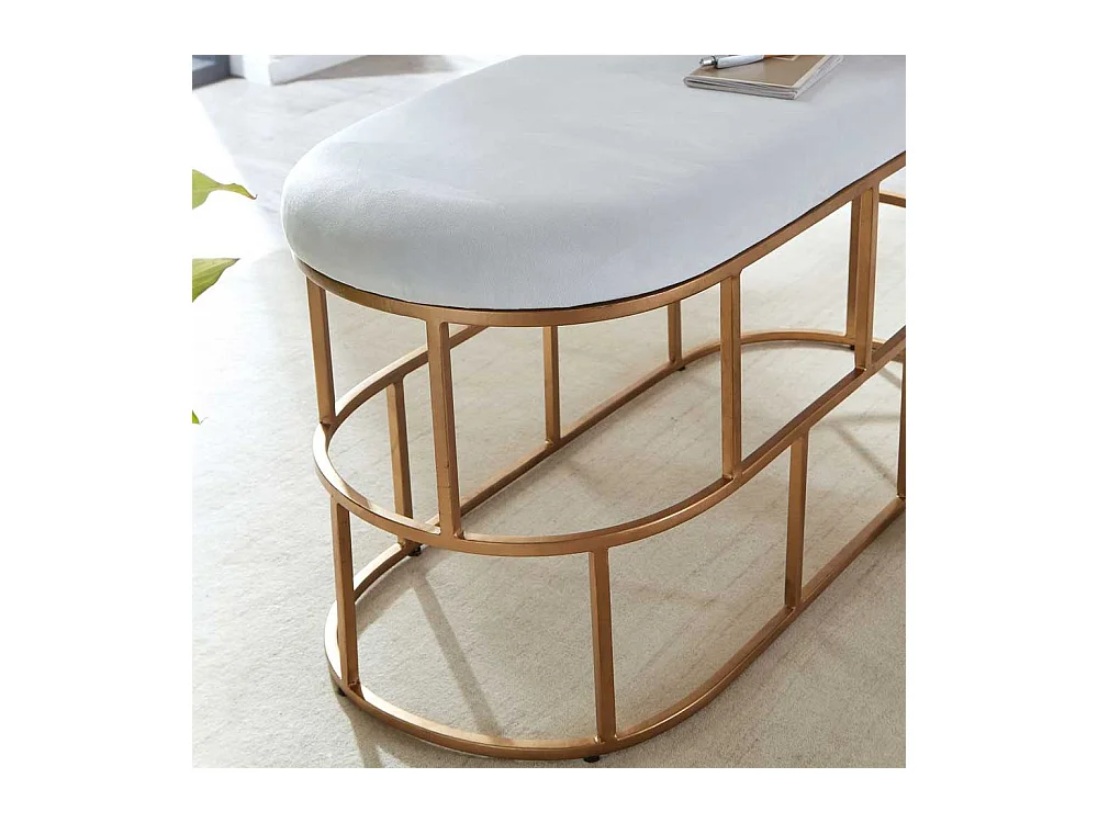 Polster Sitzbank in Weiß und Goldfarben Samt und Metall