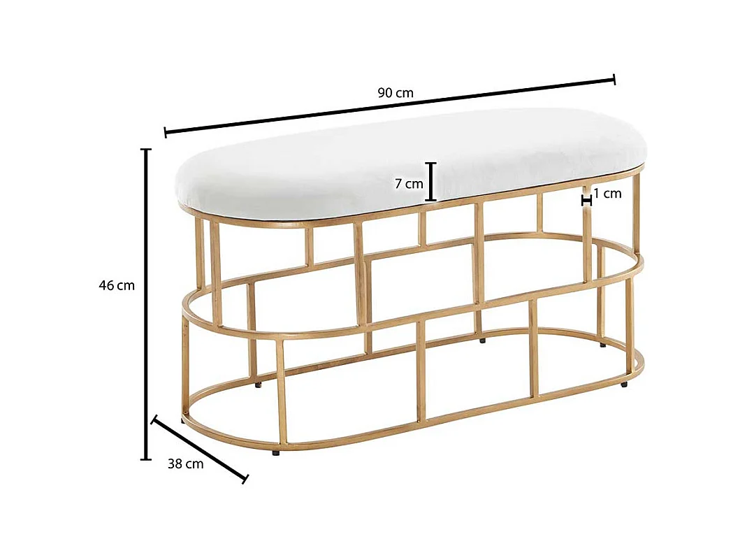 Polster Sitzbank in Weiß und Goldfarben Samt und Metall