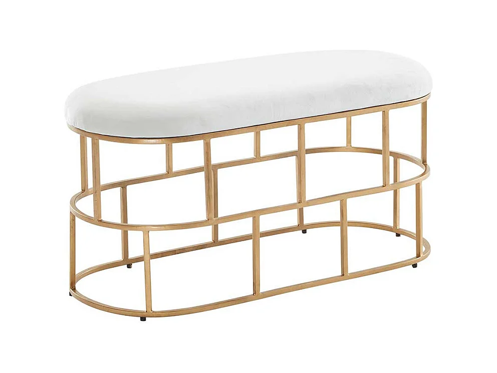 Polster Sitzbank in Weiß und Goldfarben Samt und Metall