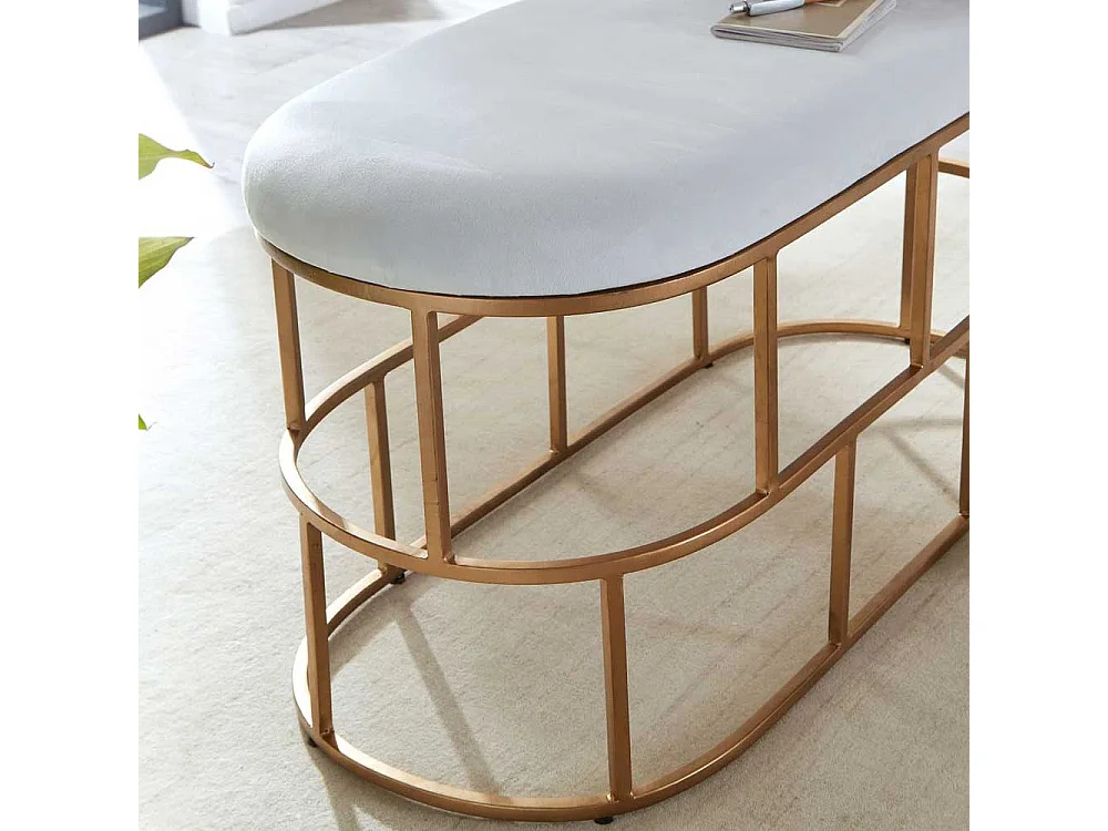 Polster Sitzbank in Weiß und Goldfarben Samt und Metall