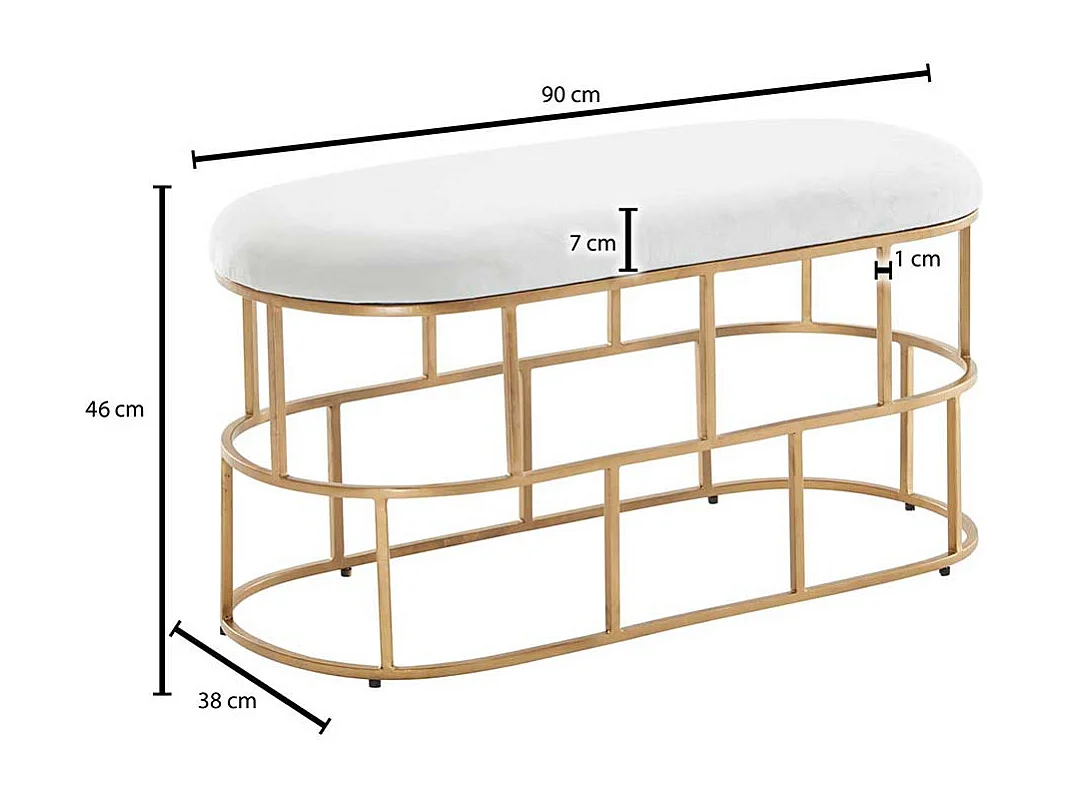 Polster Sitzbank in Weiß und Goldfarben Samt und Metall