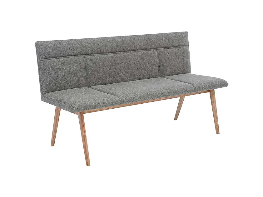 Esszimmerbank in Grau Webstoff 4-Fuß Gestell aus Eiche Massivholz