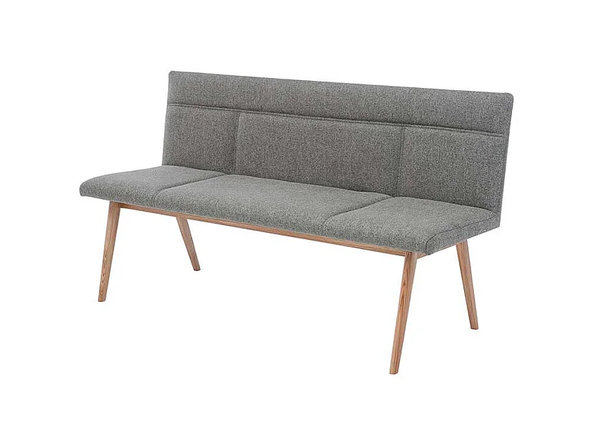 Esszimmerbank in Grau Webstoff 4-Fuß Gestell aus Eiche Massivholz