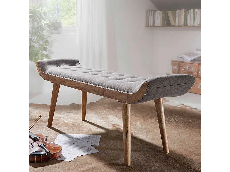 Ankleidebank aus Mangobaum Massivholz und Stoff Landhausstil