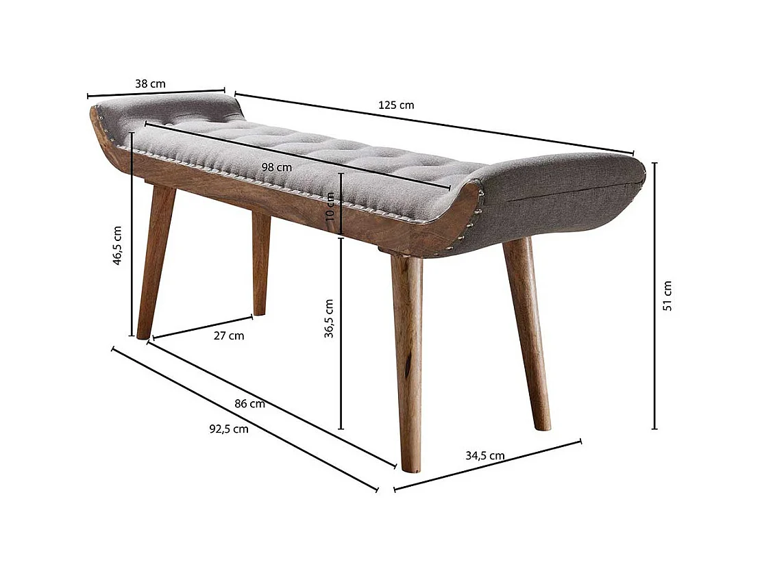 Ankleidebank aus Mangobaum Massivholz und Stoff Landhausstil