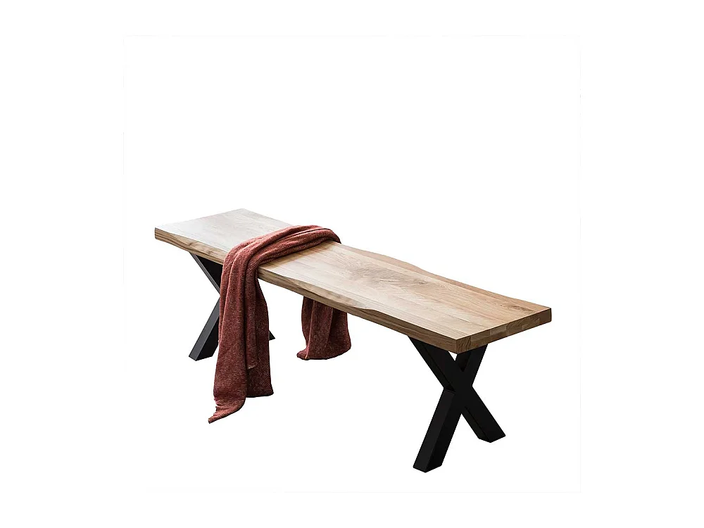 Baumkanten Bank für Esstisch Eiche Massivholz und Metall