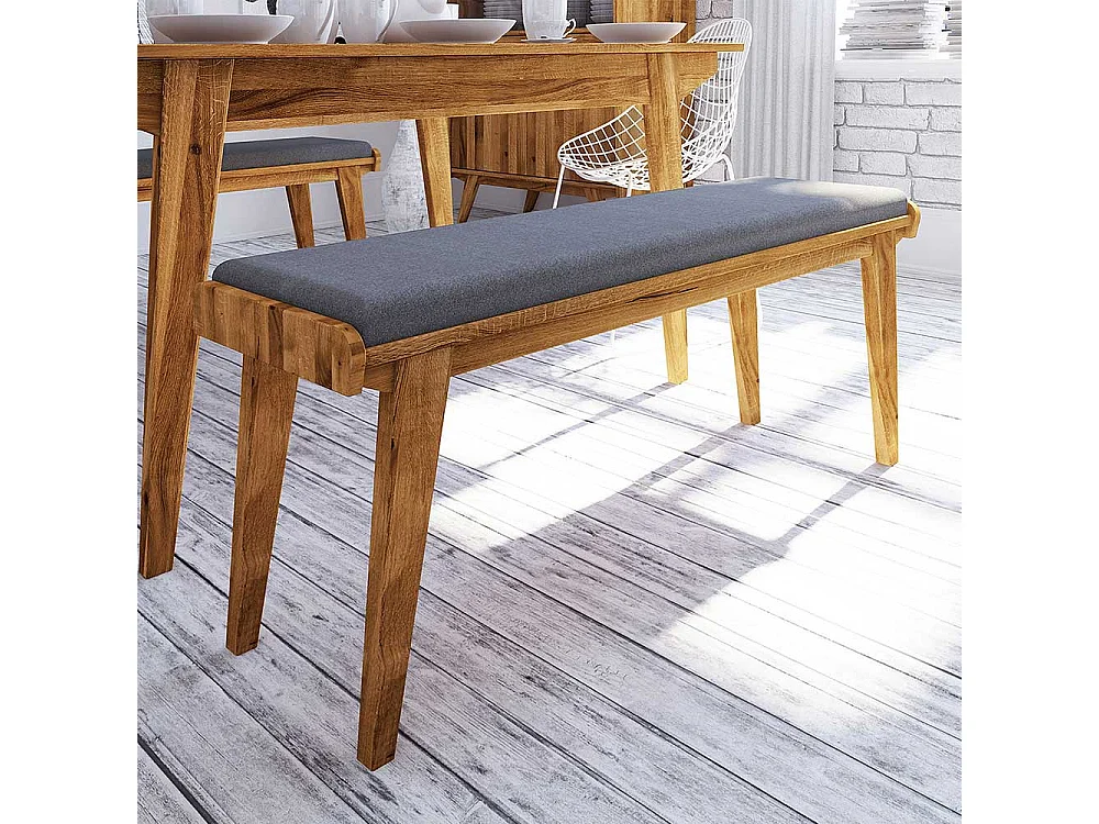 Esszimmer Sitzbank aus Wildeiche Massivholz Hellgrau Webstoff