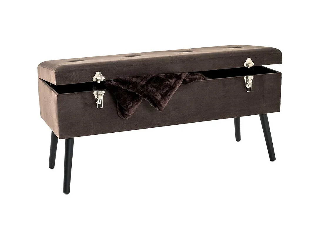 Sitztruhe mit Samtbezug in Taupe klappbarem Deckel