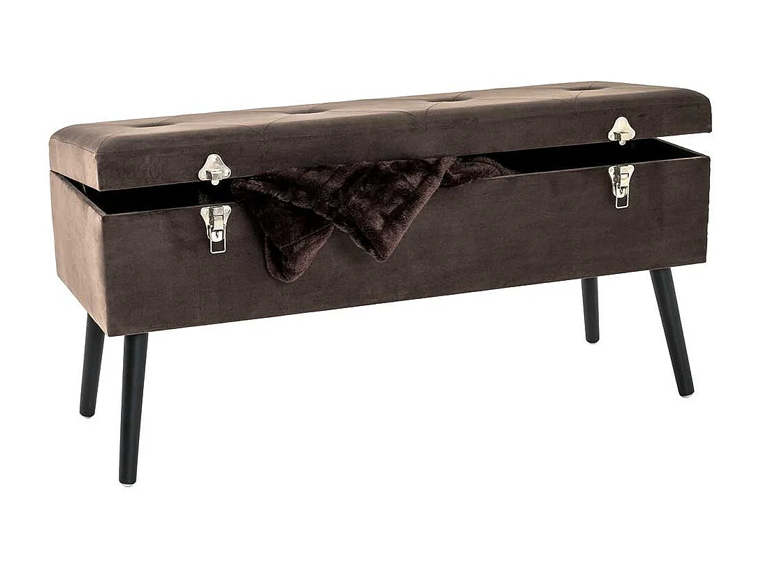 Sitztruhe mit Samtbezug in Taupe klappbarem Deckel
