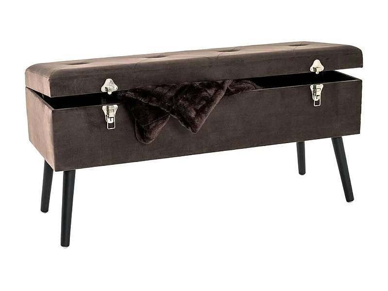 Sitztruhe mit Samtbezug in Taupe klappbarem Deckel