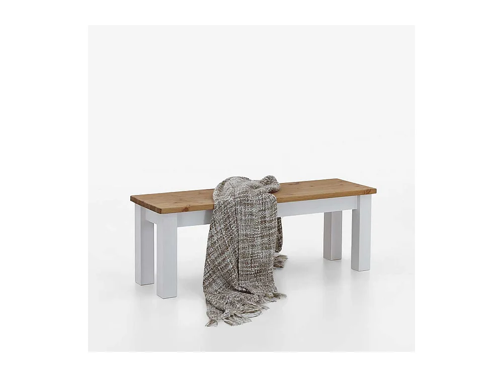 Massivholzbank in Weiß Kiefer ohne Lehne