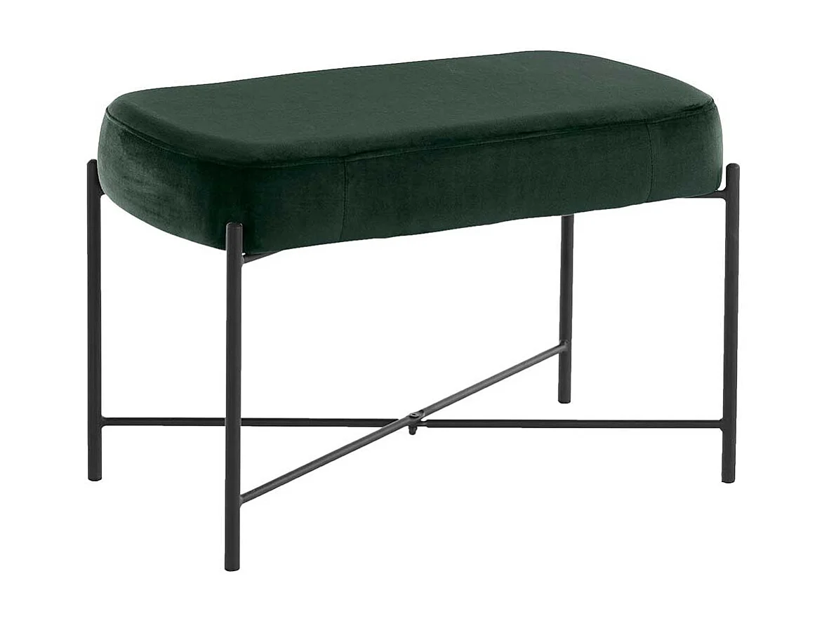 Bank mit Samt Bezug Dunkelgrün und Vierfußgestell aus Metall 67 cm breit