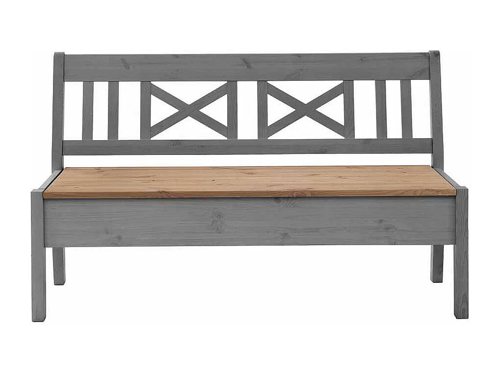 Landhausbank mit Stauraum Grau Kiefer massiv