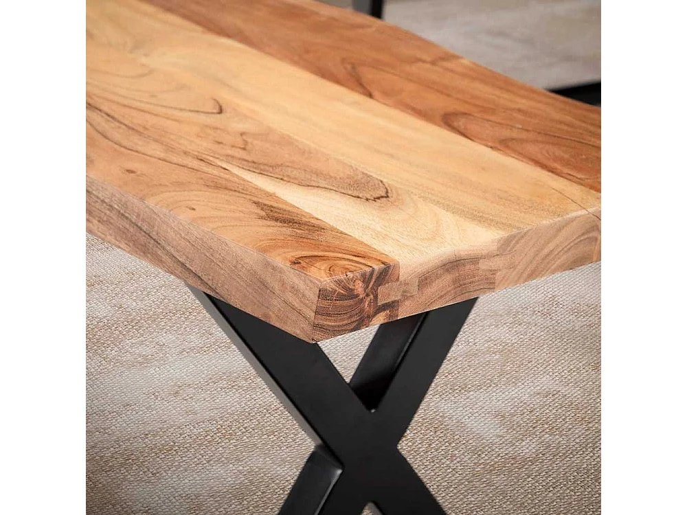 Holzbank Bank mit X Fußgestell aus Metall 46 cm Sitzhöhe