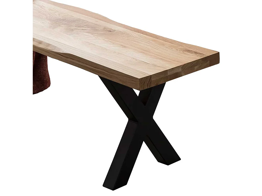 Baumkanten Bank für Esstisch Eiche Massivholz und Metall