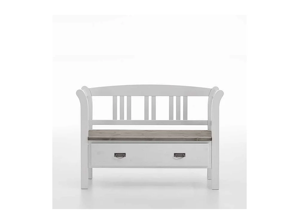 Landhaus Sitzbank in Weiß Grau einer Schublade