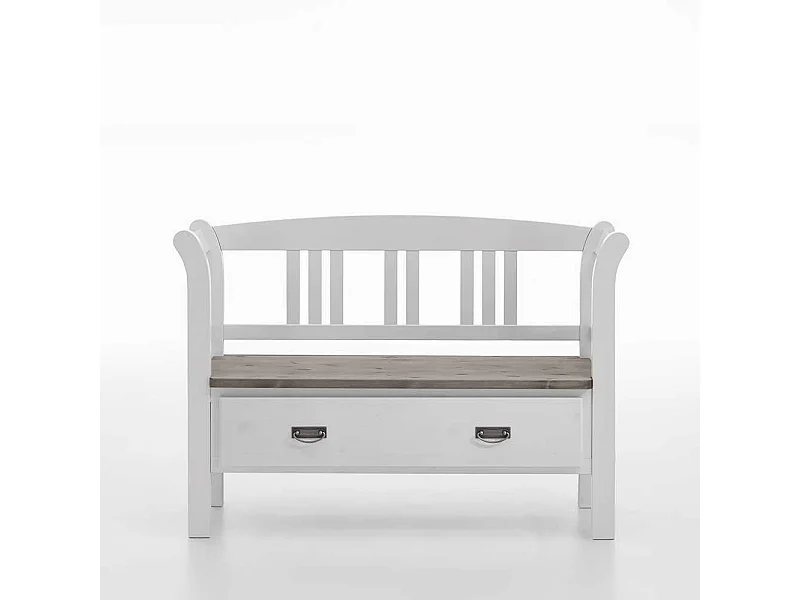Landhaus Sitzbank in Weiß Grau einer Schublade
