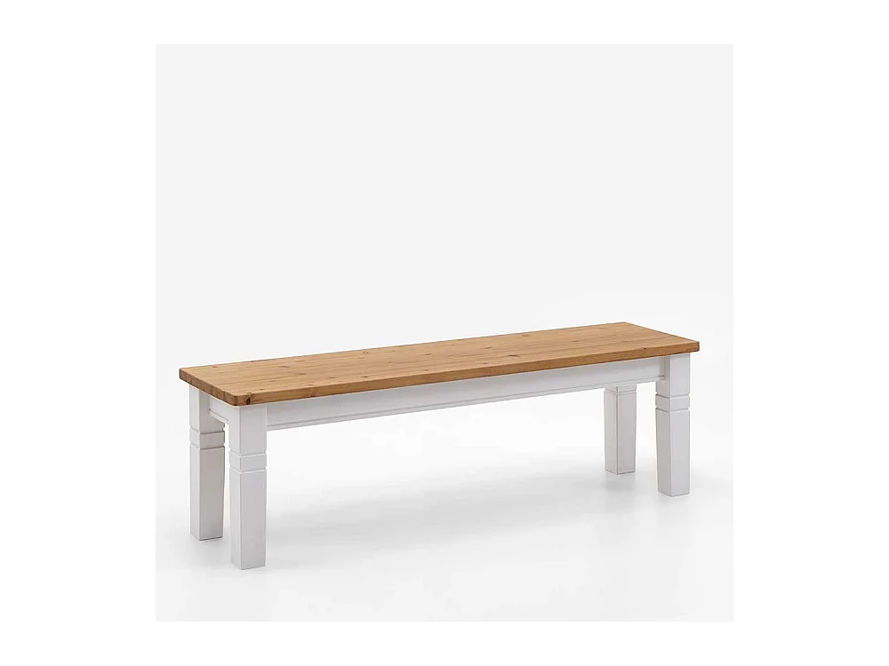 Massivholz Bank zweifarbig in Kieferfarben & Weiß 46 cm Sitzhöhe