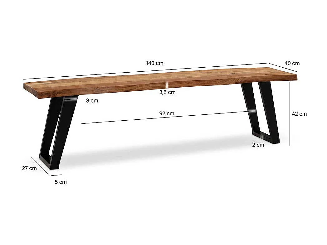 Sitzbank Holzbank aus Akazie Massivholz mit natürlicher Baumkante