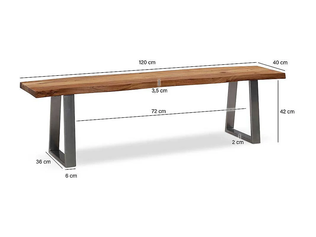 Esszimmerbank Sitzbank aus Metall und Akazie Massivholz
