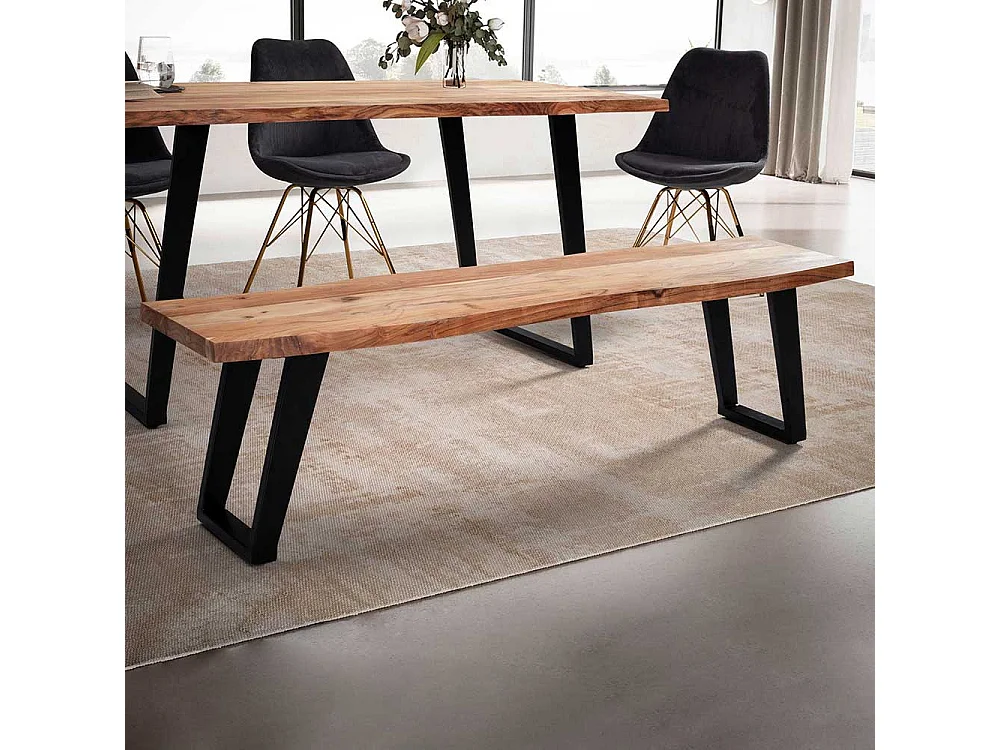 Sitzbank Holzbank aus Akazie Massivholz mit natürlicher Baumkante