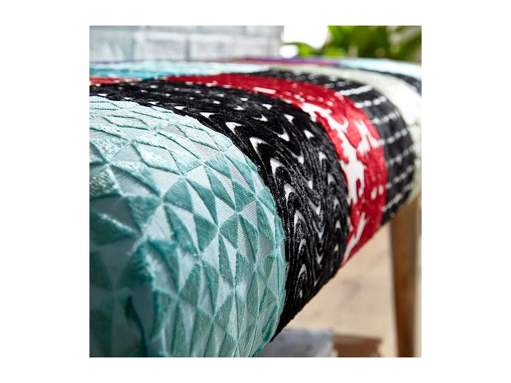 Patchwork Ankleidebank im Vintage Look Samt und Massivholz