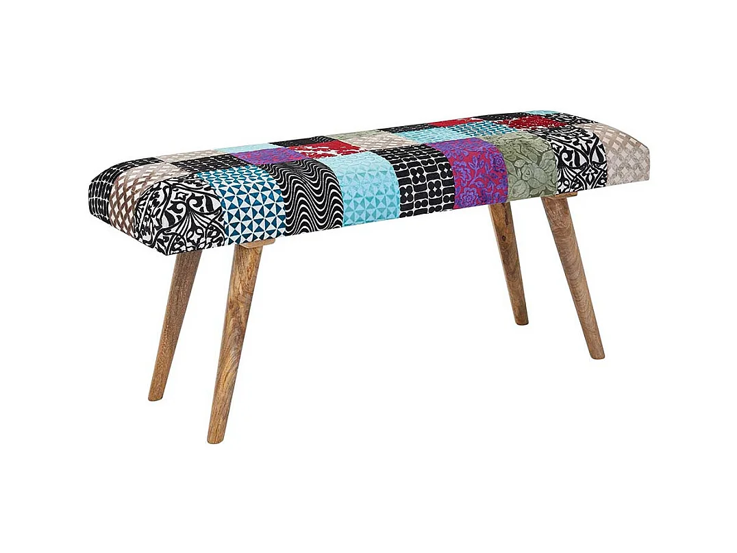 Patchwork Ankleidebank im Vintage Look Samt und Massivholz