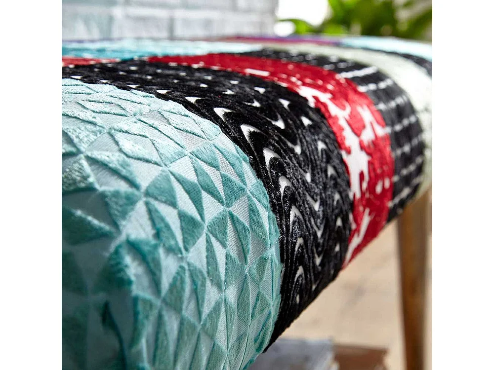 Patchwork Ankleidebank im Vintage Look Samt und Massivholz