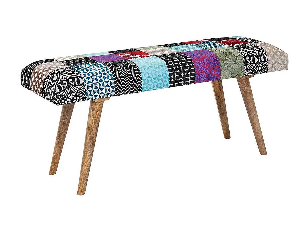 Patchwork Ankleidebank im Vintage Look Samt und Massivholz