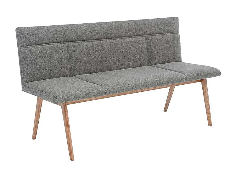 Esszimmerbank in Grau Webstoff 4-Fuß Gestell aus Eiche Massivholz