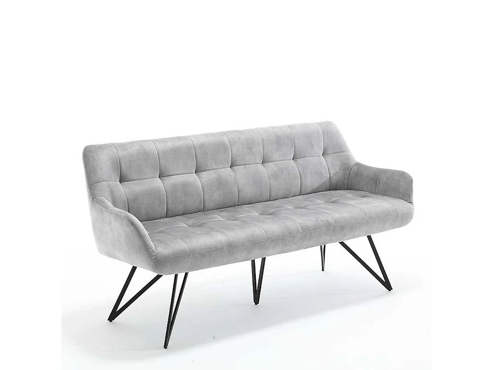 Graue Velours Polsterbank in modernem Design 180 cm breit