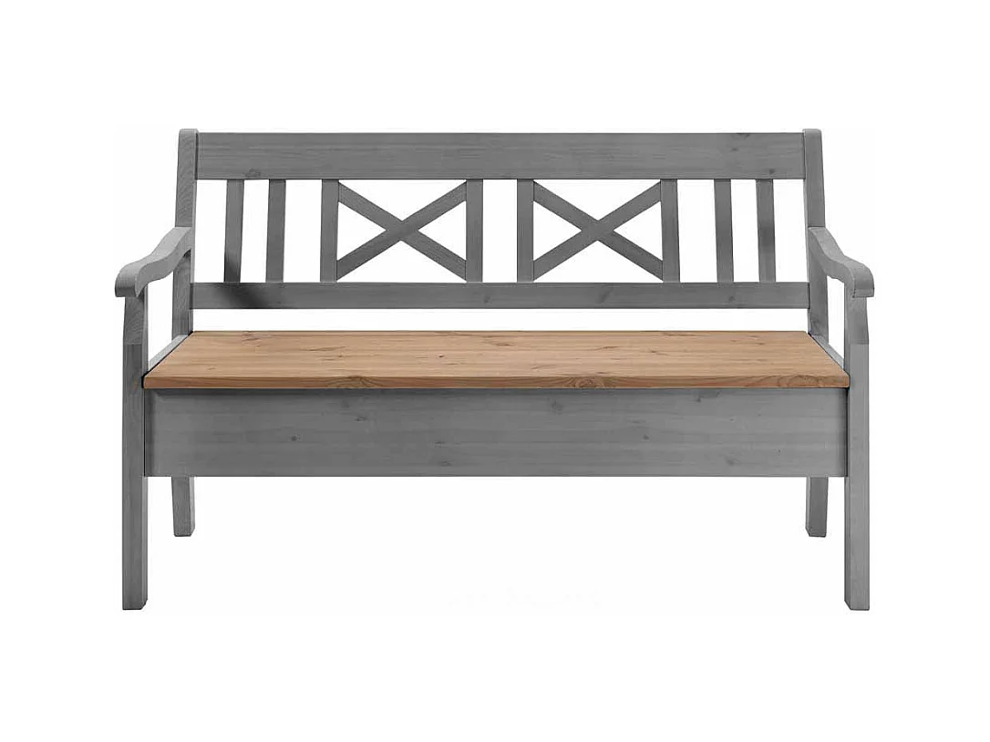 Landhaus Sitzbank in Grau Kiefer massiv Stauraum